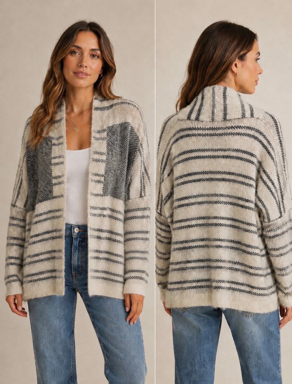 Karamel Wool Acrylic Blend Fuzzy Cardigan Sweater Women’s Sz Medium/Large White
